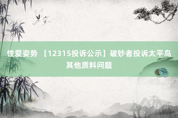 性爱姿势 【12315投诉公示】破钞者投诉太平鸟其他质料问题